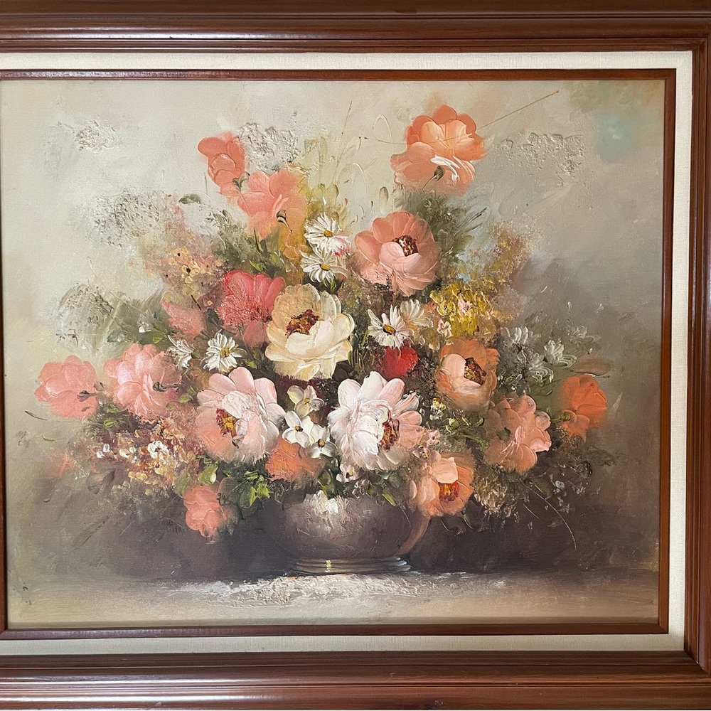 Floral Bouquet Art Painting with Wooden Frame